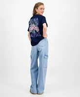 Rebellious One Juniors' Good Vibes Rose Graphic T-Shirt