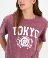 Rebellious One Juniors' Tokyo Mineral Wash Graphic T-Shirt
