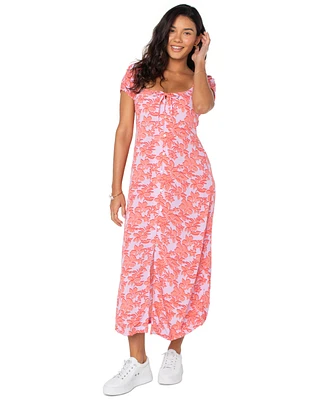 Roxy Shelley Coast Floral-Print Tie-Front Midi Dress