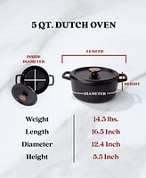 Alva Nori 5 Qt. Enameled Cast Iron Dutch Oven with Lid, Non-Toxic Pfas, Pfoa & Ptfe Free, Heavy-Duty Oven Safe Naturally Nonstick Enameled Coated Cook