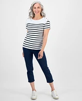 Style & Co Petite Nautical Stripe Button Cotton T-Shirt, Exclusively at Macy's