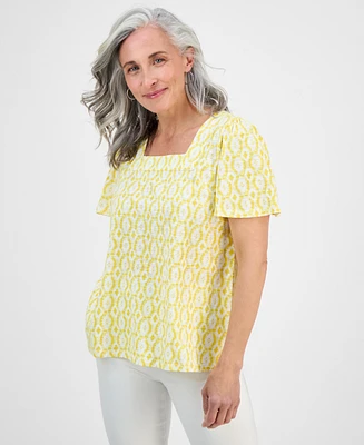 Style & Co Petite Dyed Geo Square-Neck Top, Exclusively at Macy's