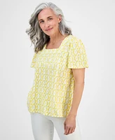 Style & Co Petite Dyed Geo Square-Neck Top, Exclusively at Macy's