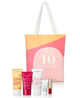 Free 6-Pc. self-care gift with a Clarins purchase of $75 or more, and feed 10 school meals
