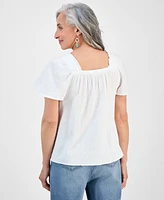 Style & Co Petite Camp Stripe Square-Neck Cotton Top, Exclusively at Macy's