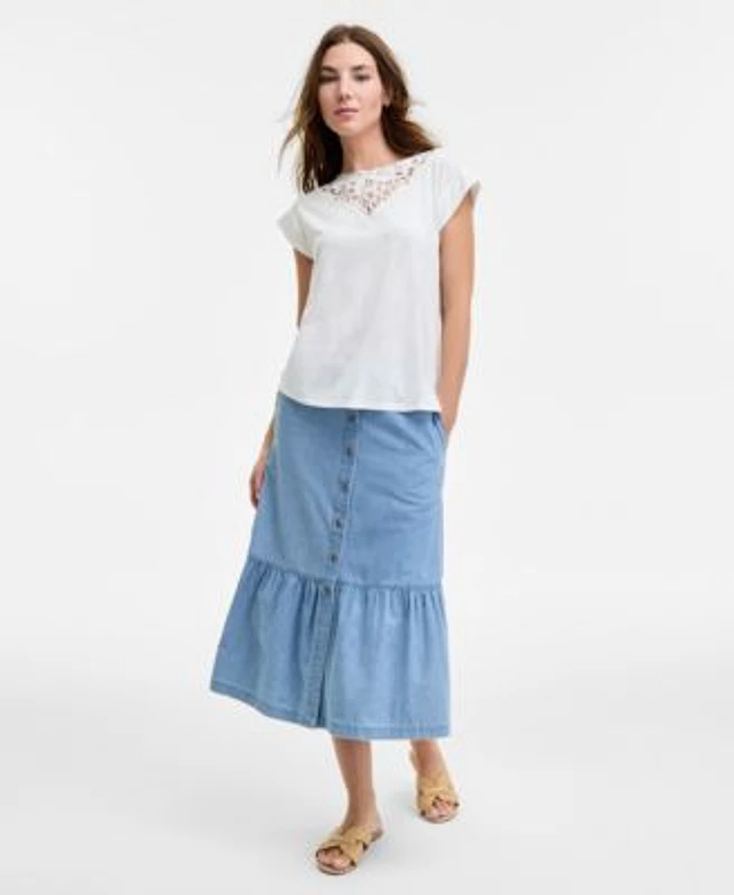 Jones New York Womens Lace Trim Top Tiered Skirt