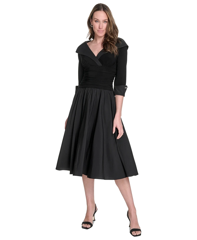 Jessica Howard Women's Mixed-Media Fit & Flare Midi Dress