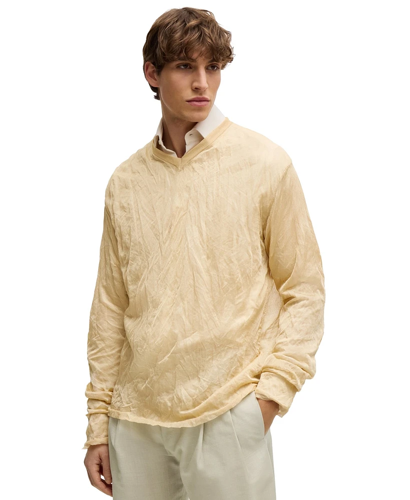 Boss by Hugo Men's Crinkled Knit V-Neck Sweater