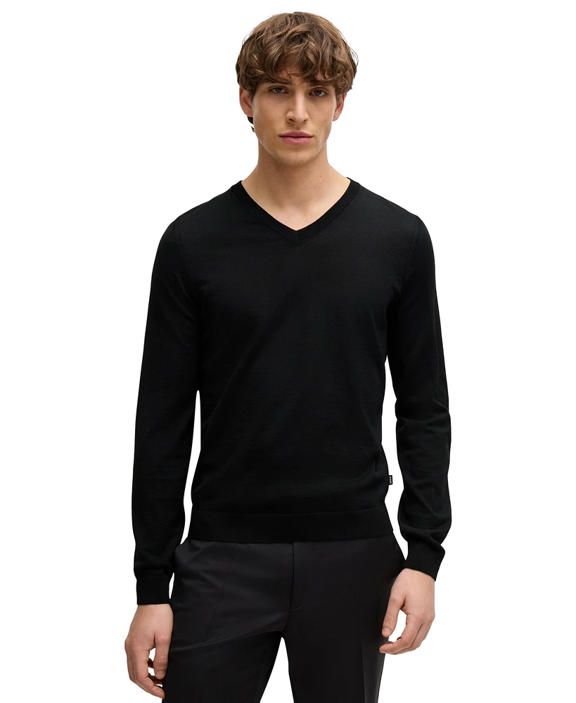 Boss by Hugo Men's Slim-Fit Merino Wool V-Neck Sweater