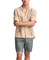 Lucky Brand Mens Regular Fit Floral Embroidered Button Down Camp Shirt Classic Fit 7 Drawstring Shorts