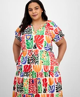 julia jordan Plus Puff-Sleeve Printed Midi Dress