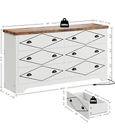 6 Drawers Cabinet for Barthroom, 59" Wood Storage Chest