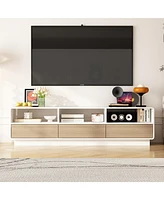 Tv stand with three compartments and three draws, wooden media consoles in white and wood colours, multi-purpose entertainment center