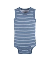 Gerber Baby Boys 5-Pack Sleeveless Onesies Bodysuits, Blue Stripe, 0-3 Months