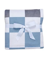Lambs & Ivy Little Racer Soft Checkered Blue/White/Taupe Fleece Baby Blanket