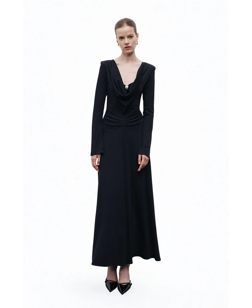 Nocturne Women's Padded Accessory Detailed Maxi Dress