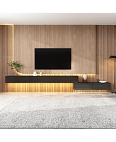 Wall-mounted Tv stand with five drawers, media console with two cabinets, entertainment center in black wood