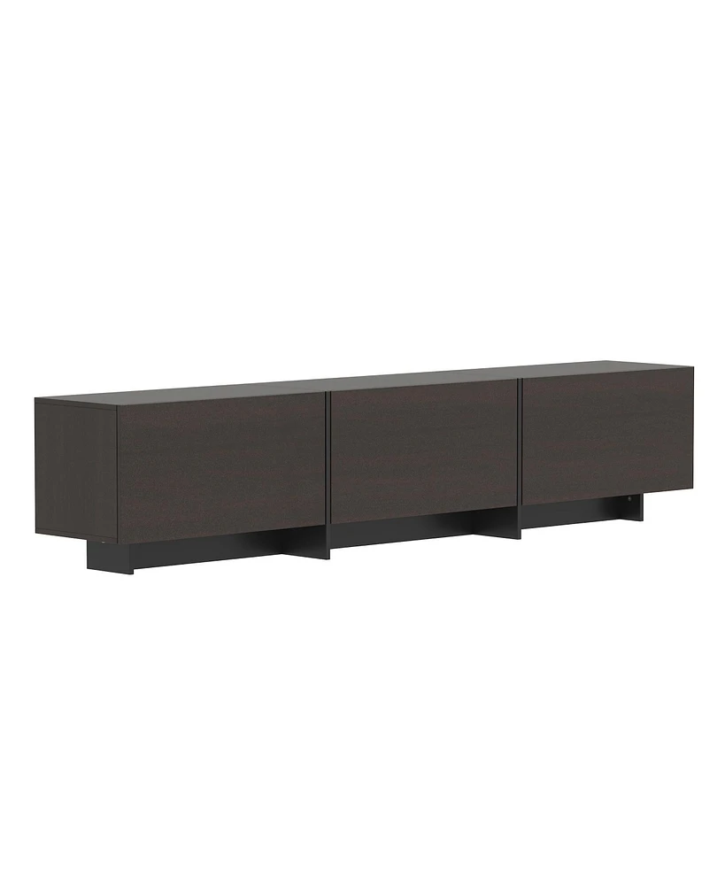 Flip-down 3-door Tv stand, black wood media console, multi-purpose entertainment center