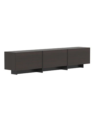 Flip-down 3-door Tv stand, black wood media console, multi-purpose entertainment center