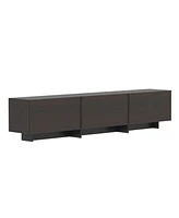 Flip-down 3-door Tv stand, black wood media console, multi-purpose entertainment center