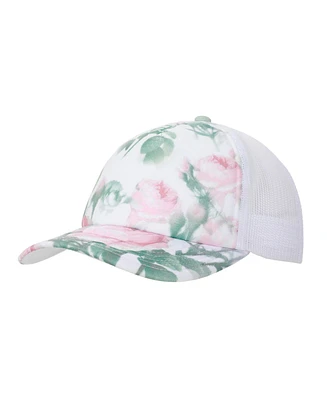 Floral Rose Print White Foam Trucker Hat