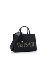 Pre-Owned Versace Small Logo Convertible Tote Studded Canvas