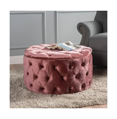 Round Velvet Ottoman Upholstered Footstool for Living Room or Bedroom Soft Polyester Fabric Comfortable Seating Option-The Pop Home