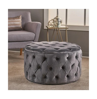 Round Velvet Ottoman Upholstered Footstool for Living Room or Bedroom Soft Polyester Fabric Comfortable Seating Option-The Pop Home