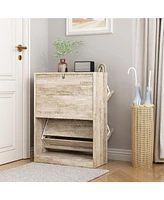 The 2-door wooden shoe cabinet and fashionable shutter door design, sturdy and durable, efficient and stored