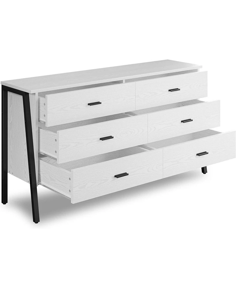 6 Drawers storage for bathroom, 59" Chest of Drawers, White