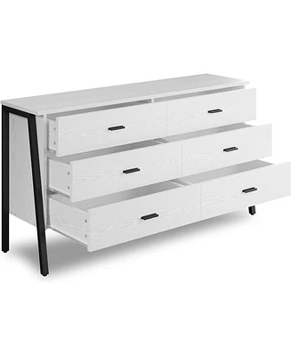 6 Drawers storage for bathroom, 59" Chest of Drawers, White