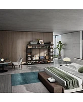 Black wooden Tv stand, entertainment center with steel stand, multi-purpose media console