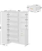 Corner Bookshelf and Bookcase with 2 Drawers and 10 Open Shelves