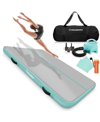 Philosophy Gym 10' Deluxe Air Tumble Mat - 78" Wide Inflatable Track for Gymnastics, Includes Electric Pump, Mint