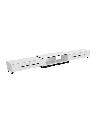 Retractable Tv stand with 4 drawers, media console metal handles and feet, splicable entertainment center