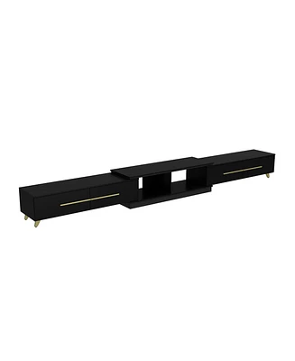 Retractable Tv stand with 4 drawers, media console metal handles and feet, splicable entertainment center