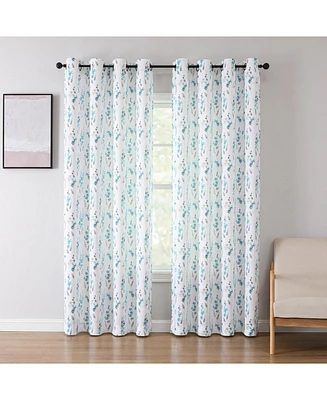 Kate Aurora 1 Piece Watercolor Floral Light Filtering Grommet Top Window Curtain Panel