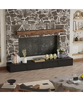 Tv stand with 4 drawers, Retractable black entertainment center, non-slip wooden media console