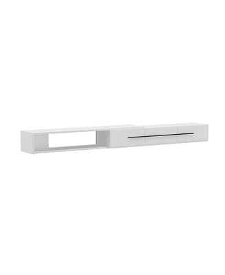 Tv stand with 3 drawers, retractable media console, entertainment center in white wood