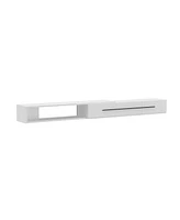 Tv stand with 3 drawers, retractable media console, entertainment center in white wood