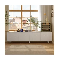Tv stand with 4 cabinet doors, media console with six legs, white wooden entertainment center