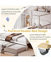 Full Size Canopy Bed with Trundle Wooden Platform Bed Frame Headboard