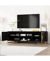 Black Tv stand with two doors, media console with metal handles and feet, multi-purpose wooden entertainment center