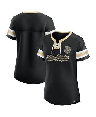 Fanatics Women's Black Vegas Golden Knights Iconic Athena Lace-Up T-Shirt