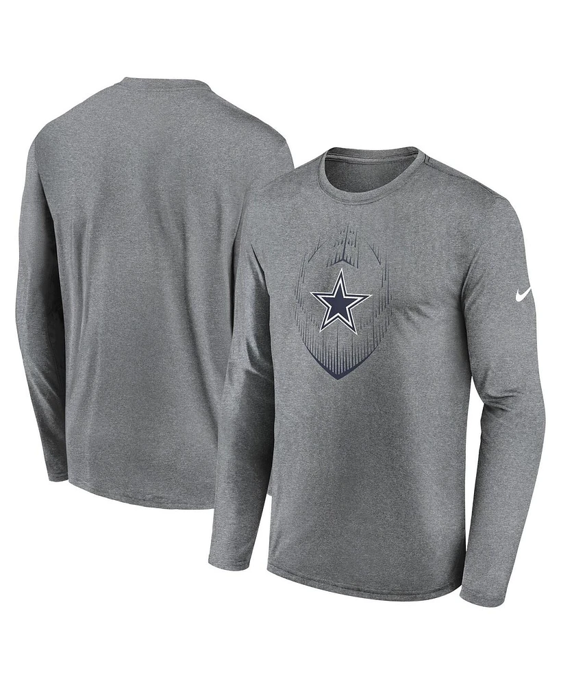 Nike Men's Heather Gray Dallas Cowboys Icon Legend Performance Long Sleeve T-Shirt