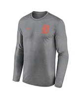 Nike Men's Heather Charcoal Detroit Tigers 2-Hit Legend Performance Long Sleeve T-Shirt