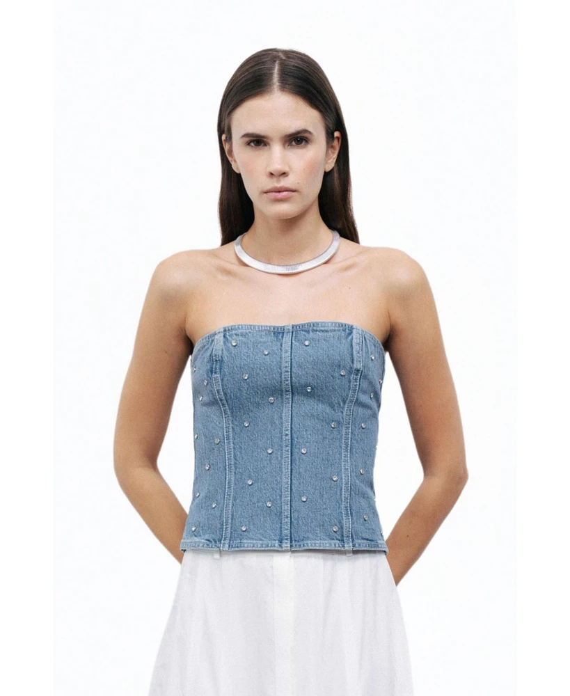Nocturne Women's Stoned Strapless Denim Crop Top