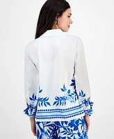 I.n.c. International Concepts Petite Cotton Floral-Print Blouse, Exclusively at Macy's