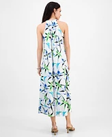 I.n.c. International Concepts Petite Printed Linen-Blend Halter-Neck Sleeveless Maxi Dress, Exclusively at Macy's