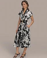 Donna Karan New York Women's Floral-Print Belted Midi Dress
